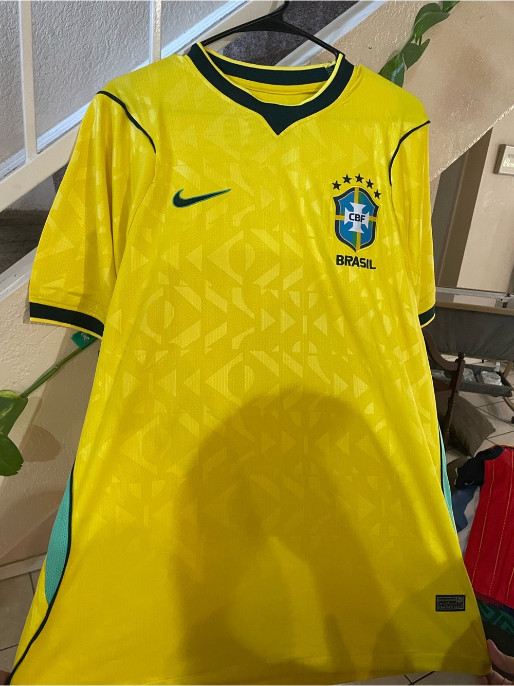 Nike Brazil Yellow Soccer Jersey with Green Accents
